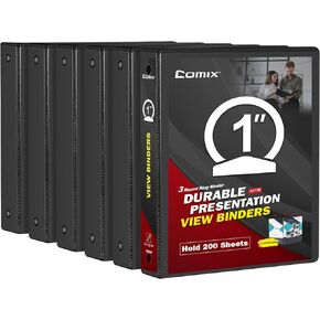 COMIX Sturdy 3 Ring Binder 1.5 inch with Clear View Cover, 1-1/2" Round Ring View Binder, PVC-Free, 300 Sheets Capacity of US Letter Size Paper, Office ＆ School Supplies, 6 Pack (Black)