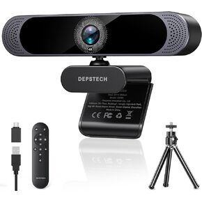 DEPSTECH 4K Webcam, Ultra HD 1/2.55'' Sony Sensor, 3X Digital Zoom, Dual Noise-Canceling Microphones, Remote Control, Auto Focus, Streaming Webcam for PC, Mac, Laptop, Video Call, Zoom, Skype, Teams