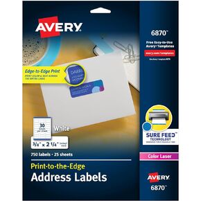 Avery Print-to-The-Edge Printable Address Labels with Sure Feed, 1.25" x 3.75", White, 300 Blank Mailing Labels (06879)