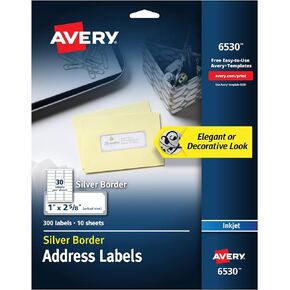 Avery Address Labels with Gold Border for Inkjet Printers, 1" x 2-5/8", 300 Labels, 5 Packs (6529)