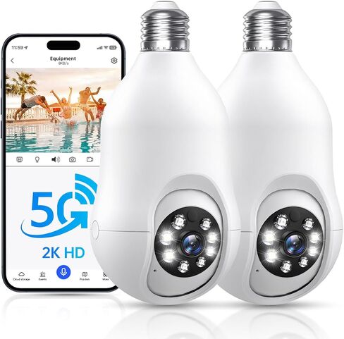 noahcam كاميرات الأمن لمبة الضوء اللاسلكية في الهواء الطلق 5G، 2K كاميرات المصباح لأمن المنزل في الأماكن المغلقة، كاميرا عين النسر 360 لE27 ضوء Skoct 24/7 كشف الحركة اللون ليلة Vsion 2 حزمة in Kuwait