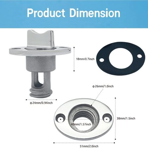 قابس تصريف القارب البيضاوي - 316 من الفولاذ المقاوم للصدأ - قابس ملولب 3/4 بوصة مع تصميم مانع للسقوط - لفتحة 1 بوصة على رافدة القارب، لايفويل، مبرد صندوق الثلج - يتضمن حشوات متينة ومسامير تثبيت - قطعة واحدة in Kuwait