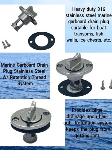 قابس تصريف القارب البيضاوي - 316 من الفولاذ المقاوم للصدأ - قابس ملولب 3/4 بوصة مع تصميم مانع للسقوط - لفتحة 1 بوصة على رافدة القارب، لايفويل، مبرد صندوق الثلج - يتضمن حشوات متينة ومسامير تثبيت - قطعة واحدة in Kuwait