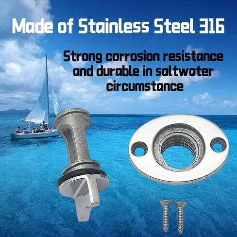 قابس تصريف القارب البيضاوي - 316 من الفولاذ المقاوم للصدأ - قابس ملولب 3/4 بوصة مع تصميم مانع للسقوط - لفتحة 1 بوصة على رافدة القارب، لايفويل، مبرد صندوق الثلج - يتضمن حشوات متينة ومسامير تثبيت - قطعة واحدة in Kuwait