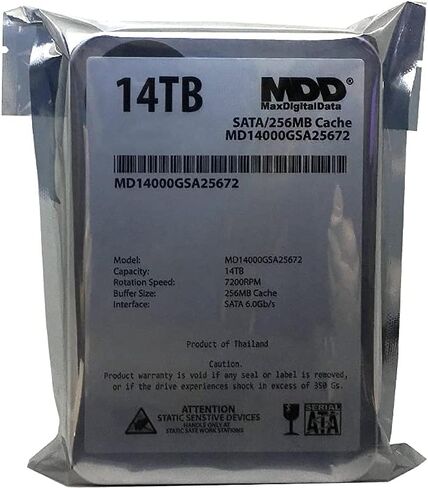 MaxDigitalData (MD14000GSA25672) 14TB 7200RPM SATA 6Gb/s 256MB Cache 3.5inch Internal Desktop Hard Drive - 3 Years Warranty (Renewed) in Saudi Arabia