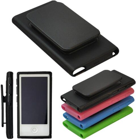 حافظة لجهاز Apple iPod Nano 7، حافظة جلدية ناعمة من جل مطاط TPU بمشبك حزام لجهاز Apple iPod Nano الجيل السابع 7G 7 + غطاء حافظة جلد ناعم شفاف من مادة TPU (أسود) in Saudi Arabia