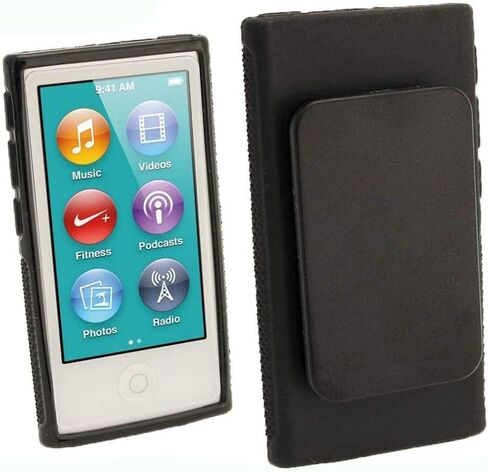 حافظة لجهاز Apple iPod Nano 7، حافظة جلدية ناعمة من جل مطاط TPU بمشبك حزام لجهاز Apple iPod Nano الجيل السابع 7G 7 + غطاء حافظة جلد ناعم شفاف من مادة TPU (أسود) in Saudi Arabia