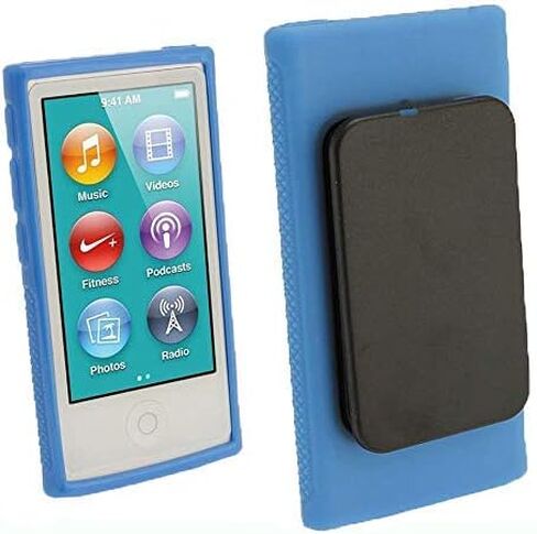 حافظة لجهاز Apple iPod Nano 7، حافظة جلدية ناعمة من جل مطاط TPU بمشبك حزام لجهاز Apple iPod Nano الجيل السابع 7G 7 + غطاء حافظة جلد ناعم شفاف من مادة TPU (أسود) in Saudi Arabia