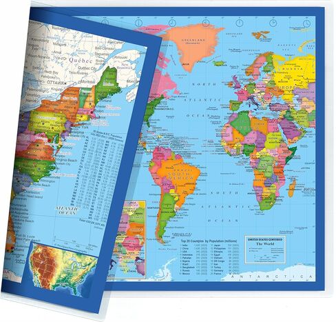 Classic United States USA and World Desk Map, 2-Sided Print, 2-Sided Sealed Lamination, Small Poster Size 11.5 x 17.5 inches (1 Desk Map) in Saudi Arabia