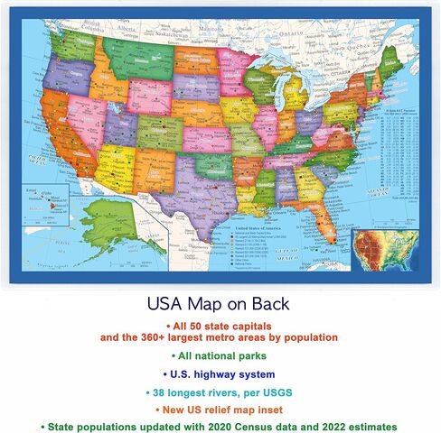 Classic United States USA and World Desk Map, 2-Sided Print, 2-Sided Sealed Lamination, Small Poster Size 11.5 x 17.5 inches (1 Desk Map) in Saudi Arabia