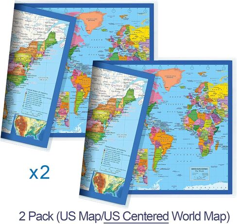 Classic United States USA and World Desk Map, 2-Sided Print, 2-Sided Sealed Lamination, Small Poster Size 11.5 x 17.5 inches (1 Desk Map) in Saudi Arabia