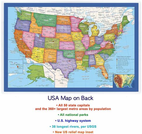 Classic United States USA and World Desk Map, 2-Sided Print, 2-Sided Sealed Lamination, Small Poster Size 11.5 x 17.5 inches (1 Desk Map) in Saudi Arabia