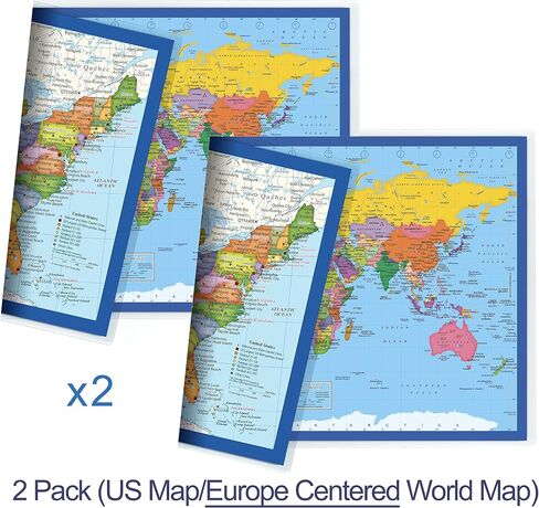 Classic United States USA and World Desk Map, 2-Sided Print, 2-Sided Sealed Lamination, Small Poster Size 11.5 x 17.5 inches (1 Desk Map) in Saudi Arabia