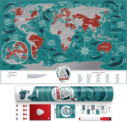 Small Scratch Off Travel World Map 1DEA.me - Premium Edition - 23.6" x 15.8" - Rewritable Places I’ve Been Travel Map - US States Outlined - Made from Flexible Plastic to Last Longer in Kuwait