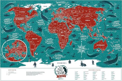 Small Scratch Off Travel World Map 1DEA.me - Premium Edition - 23.6" x 15.8" - Rewritable Places I’ve Been Travel Map - US States Outlined - Made from Flexible Plastic to Last Longer in Kuwait