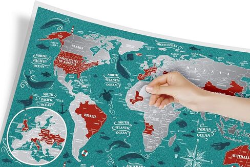 Small Scratch Off Travel World Map 1DEA.me - Premium Edition - 23.6" x 15.8" - Rewritable Places I’ve Been Travel Map - US States Outlined - Made from Flexible Plastic to Last Longer in Kuwait