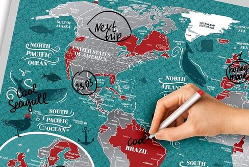 Small Scratch Off Travel World Map 1DEA.me - Premium Edition - 23.6" x 15.8" - Rewritable Places I’ve Been Travel Map - US States Outlined - Made from Flexible Plastic to Last Longer in Kuwait