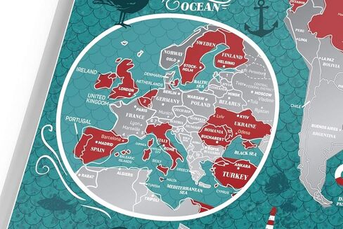 Small Scratch Off Travel World Map 1DEA.me - Premium Edition - 23.6" x 15.8" - Rewritable Places I’ve Been Travel Map - US States Outlined - Made from Flexible Plastic to Last Longer in Kuwait