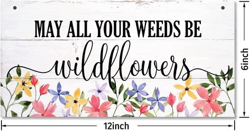 Hanging Spring Wood Decor Sign, May All Your Weeds Be Wildflowers Printed Wood Wall Art Sign, Home Signs Decor, Hanging Door Wood Sign, Rustic Farmhouse Wood Sign Décor, Rustic Decor in Saudi Arabia