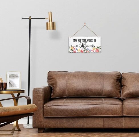Hanging Spring Wood Decor Sign, May All Your Weeds Be Wildflowers Printed Wood Wall Art Sign, Home Signs Decor, Hanging Door Wood Sign, Rustic Farmhouse Wood Sign Décor, Rustic Decor in Saudi Arabia