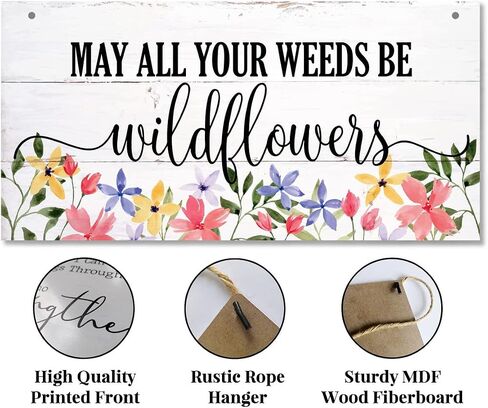 Hanging Spring Wood Decor Sign, May All Your Weeds Be Wildflowers Printed Wood Wall Art Sign, Home Signs Decor, Hanging Door Wood Sign, Rustic Farmhouse Wood Sign Décor, Rustic Decor in Saudi Arabia