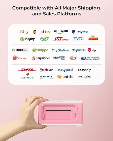 طابعة ملصقات حرارية MUNBYN Bluetooth 941B، طابعة ملصقات شحن لاسلكية 300DPI 4x6 للشركات الصغيرة، متوافقة مع Windows، Mac، iPhone، Android، PC، Ebay، Amazon، Shopify، Etsy، USPS (وردي) in Kuwait