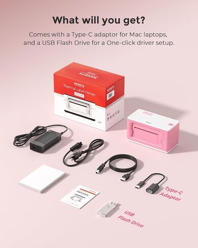 طابعة ملصقات حرارية MUNBYN Bluetooth 941B، طابعة ملصقات شحن لاسلكية 300DPI 4x6 للشركات الصغيرة، متوافقة مع Windows، Mac، iPhone، Android، PC، Ebay، Amazon، Shopify، Etsy، USPS (وردي) in Kuwait