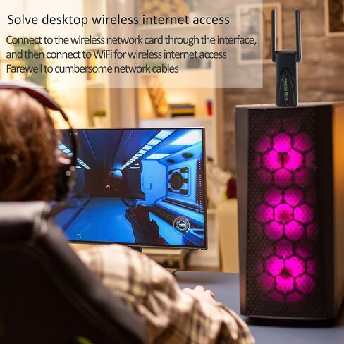 محول USB WiFi، 1300Mbps WiFi USB 3.0 ثنائي النطاق 5G/2.4G هوائيات مزدوجة، محول شبكة لاسلكي لأجهزة الكمبيوتر المحمول المكتبية، يدعم Windows 11/10/8.1/8/7، Mac OS 10.9-10.15 in Kuwait