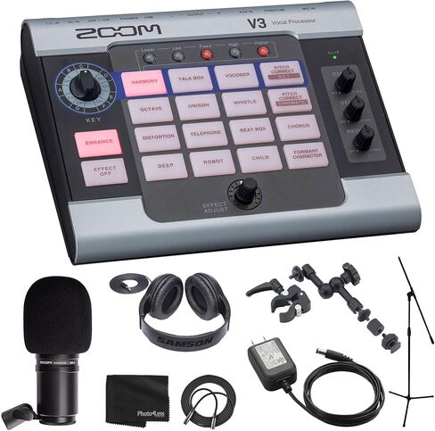 معالج التأثيرات الصوتية Zoom V3 + ميكروفون Zoom ZDM-1 الديناميكي + محول تيار متردد 9 فولت AD-16 Zoom + سماعات رأس استريو + حامل ميكروفون - الحزمة النهائية in Saudi Arabia