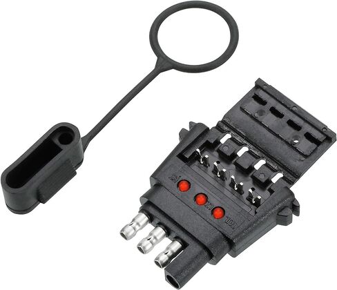 موصل نهاية المقطورة Insta-Plug من Reese Towpower 78115 مع جهاز اختبار دائرة LED (4 أسلاك مسطحة)، أسود in Kuwait