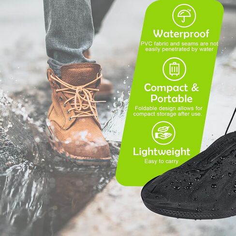 Waterproof Rain Boot Shoe Covers for Men Women with Reflector, Black Non-slip Reusable Boot Covers with Side Zipper, Foldable Anti-Snow Shoe Covers Rainproof Overshoes Over Shoes Galoshes in Saudi Arabia