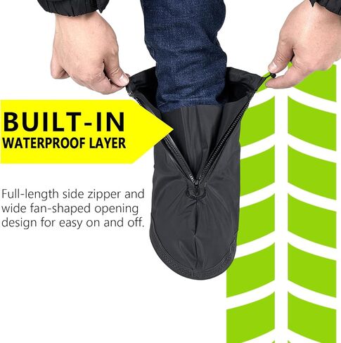 Waterproof Rain Boot Shoe Covers for Men Women with Reflector, Black Non-slip Reusable Boot Covers with Side Zipper, Foldable Anti-Snow Shoe Covers Rainproof Overshoes Over Shoes Galoshes in Saudi Arabia