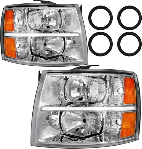 المصباح الأمامي مناسب لـ 07-13 Silverado 2007 2008 2009 2010 2011 2012 2013 Chevy Silverado 1500 / 2500HD / 3500HD & 2014 سائق طراز الجسم القديم وجانب الركاب (عاكس كهرماني مبيت من الكروم) in Kuwait