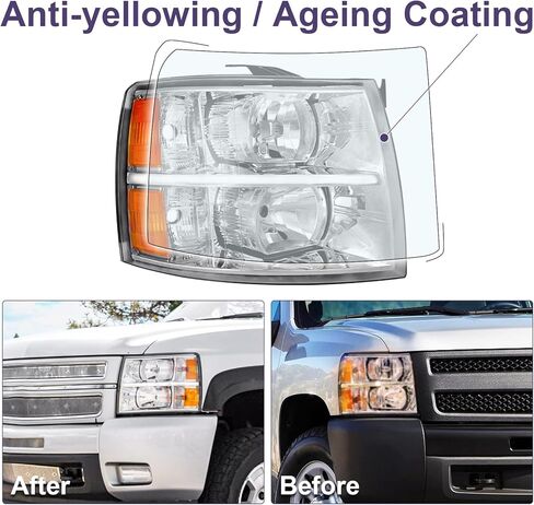 المصباح الأمامي مناسب لـ 07-13 Silverado 2007 2008 2009 2010 2011 2012 2013 Chevy Silverado 1500 / 2500HD / 3500HD & 2014 سائق طراز الجسم القديم وجانب الركاب (عاكس كهرماني مبيت من الكروم) in Kuwait