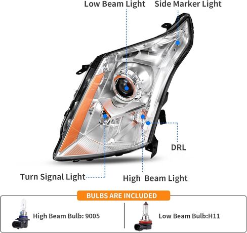DWVO Headlight Assembly Compatible with 2010 2011 2012 2013 2014 2015 2016 Cadillac SRX 10 11 12 13 14 15 16 Black Housing Clear Lens (Models Halogen Headlights Only) in Saudi Arabia