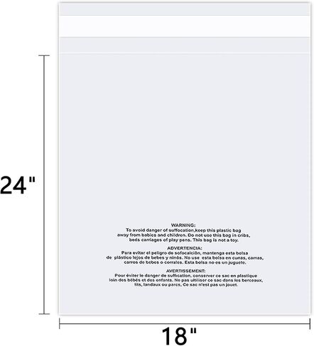 WEPOLY - أكياس بولي شفافة ذاتية الغلق مقاس 45.72 سم × 60.96 سم (100 قطعة) مع تحذير من الاختناق للتغليف والشحن والملابس والقمصان وFBA - مادة لاصقة قابلة للإغلاق in Kuwait