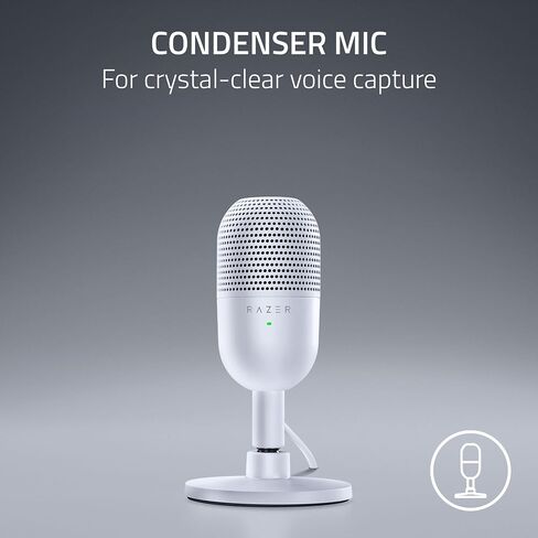 Razer Seiren V3 Mini USB Microphone, Supercardioid Condenser Mic, White | Tap-to-Mute Sensor with LED Indicator, Shock Absorber, Ultra Compact, Works with OBS, Discord, Zoom, Teams in Saudi Arabia