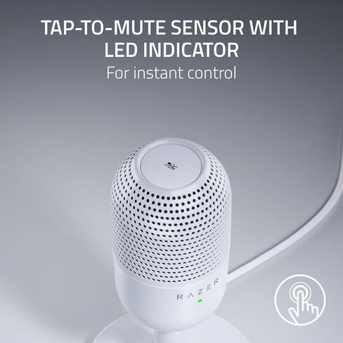 Razer Seiren V3 Mini USB Microphone, Supercardioid Condenser Mic, White | Tap-to-Mute Sensor with LED Indicator, Shock Absorber, Ultra Compact, Works with OBS, Discord, Zoom, Teams in Saudi Arabia