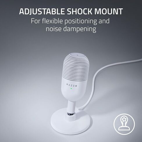 Razer Seiren V3 Mini USB Microphone, Supercardioid Condenser Mic, White | Tap-to-Mute Sensor with LED Indicator, Shock Absorber, Ultra Compact, Works with OBS, Discord, Zoom, Teams in Saudi Arabia