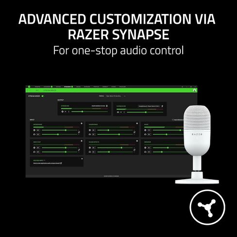 Razer Seiren V3 Mini USB Microphone, Supercardioid Condenser Mic, White | Tap-to-Mute Sensor with LED Indicator, Shock Absorber, Ultra Compact, Works with OBS, Discord, Zoom, Teams in Saudi Arabia