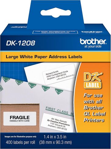 Brother, Die-Cut Large Address Labels, DK-1208, Brother Genuine Labels, Long Lasting Reliability, Die-Cut Large Address Paper Labels, 400 Labels per Roll, (1) Roll per Box in Saudi Arabia
