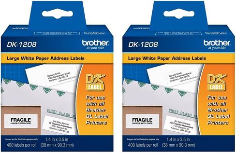 Brother, Die-Cut Large Address Labels, DK-1208, Brother Genuine Labels, Long Lasting Reliability, Die-Cut Large Address Paper Labels, 400 Labels per Roll, (1) Roll per Box in Saudi Arabia