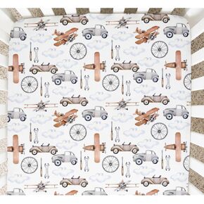 Baby Crib Sheets Fitted for Boys and Girls Vintage Car Plane Wheel Cloud Breathable Neutral Baby Sheet 28''x52'' Fits Toddler Bed or Crib Mattress, 4267584 in Saudi Arabia
