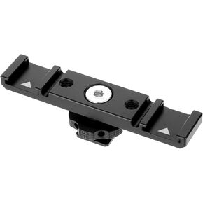 Dual Cold Shoe Mount Adapter, Dual Hot Shoe Extension Bar, Dual Cold Shoe Mount Bracket, Aluminum Dual Shoe Extension with Cable Slot Bayonet for Monitors, Microphone Led Video Light