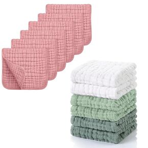 Looxii Muslin Burp Cloths 6 Pack 20x10 in & 6 Pcs Muslin Baby Washcloths 12x12 in