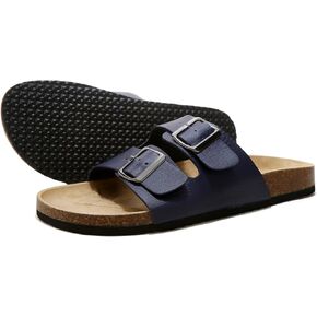 Unisex Sandals for Mens and Womens, Cork Footbed Slides with Adjustable Buckle Straps, Beach Comfortable Arch Support Sandals Slipers