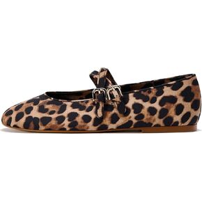 Womens Leopard Print Ballet Flats Round Toe Double Strap Casual Ballerina Shoes Comfortable Red Mary Jane Flat for Women