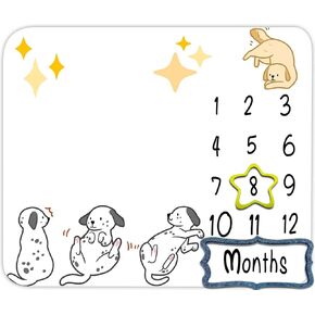 Cute Dog Baby Monthly Milestone Blanket, 48x40in Pet Animals Blanket Soft Flannel for Nursery Unisex Newborn Baby Shower,Baby Growth Chart Photography Blanket BTMYTE15