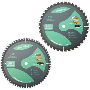 2 Pack 10 Inch Circular Saw Blade Fine Finish 40&60-Tooth Thin-Kerf with 5/8" Arbor ATB Framing Saw Blade for Cutting Wood by puxyblue