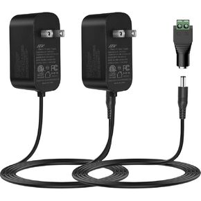 12V 2A Power Supply Adapter, 2pack 1.8M 6FT Adapter Power Cord DC Transformer with 5.5mm x 2.1mm Tip for LED Strip Light Security Camera CCTV Camera DVR, 12V 2A 24W Adapter Charger Replacement (2Pack)